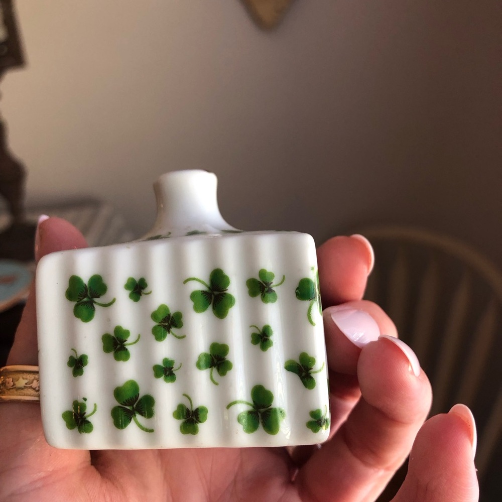 White Ceramic Vase with Green Shamrocks